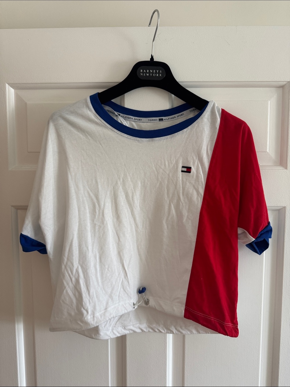 Tommy Hilfiger Cropped Colorblock Short Sleeve Tee - White & Red